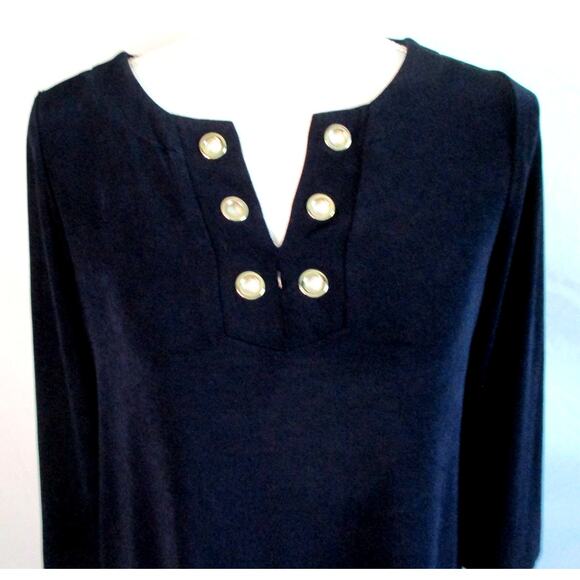 Travelers By Chico's Women's Blue Long Sleeve Stretch Gromet Neck Shirt Size S. - Picture 2 of 11